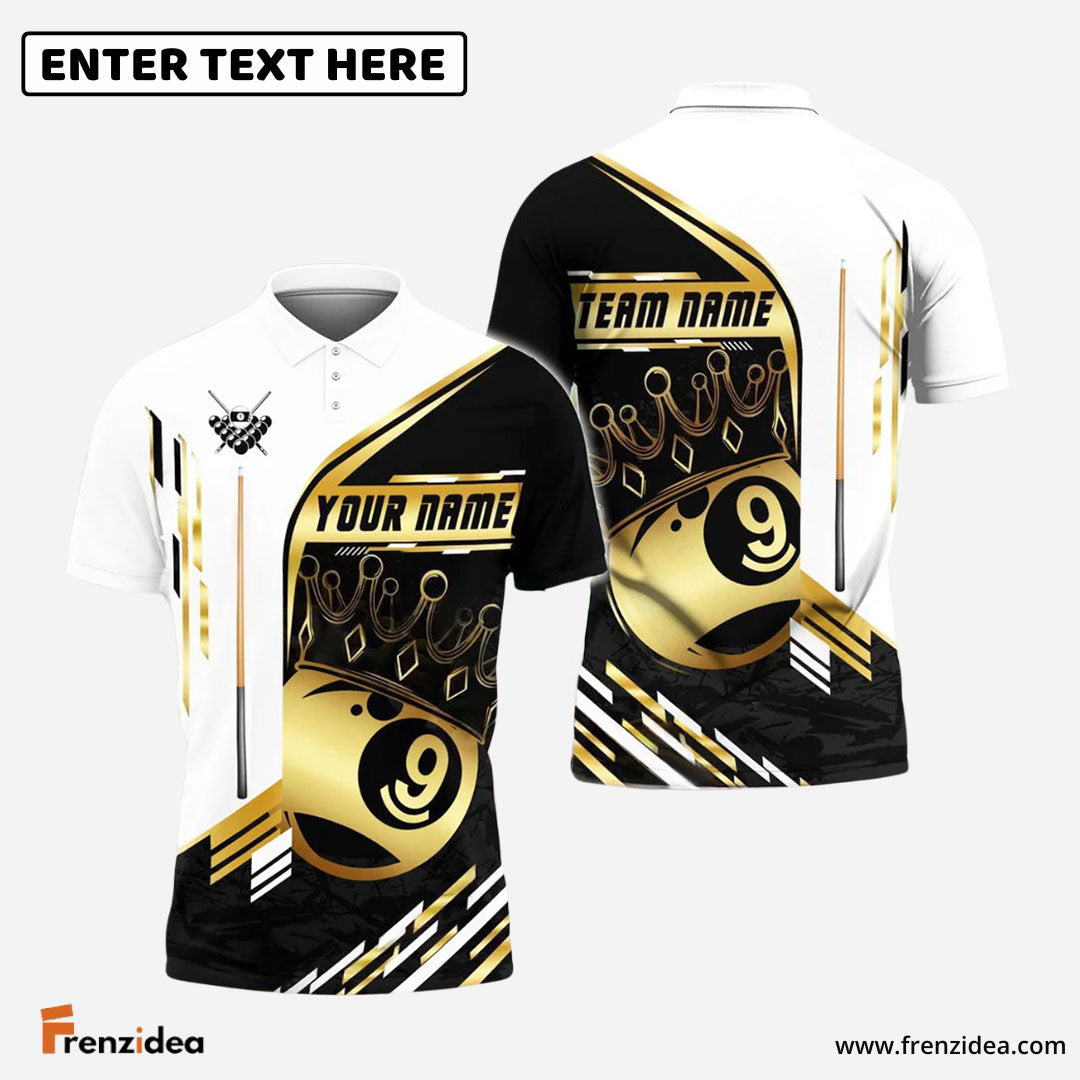 Frenzidea Billiards 9-Ball Pool Champion Golden Personalized Name & Team Name Shirt (4 Colors)