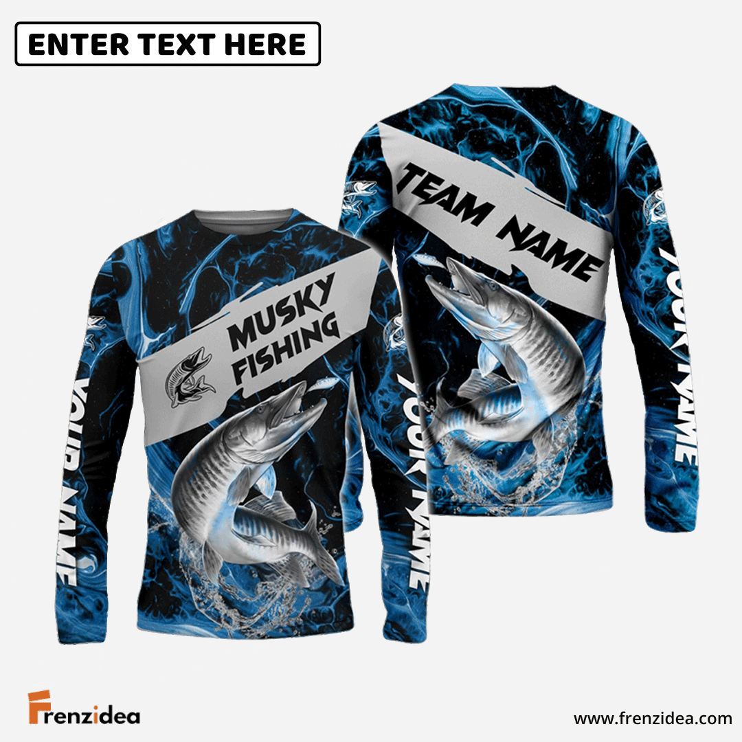 Frenzidea Musky Fishing Blue Lava Sport Custom Name & Team Name 3D Shirts