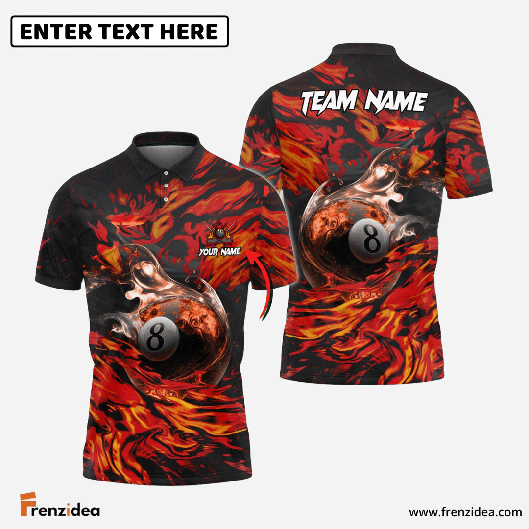 Frenzidea Billiards Ball 8 Flame Ocean Personalized Name, Team Name Unisex Shirt ( 4 Colors )