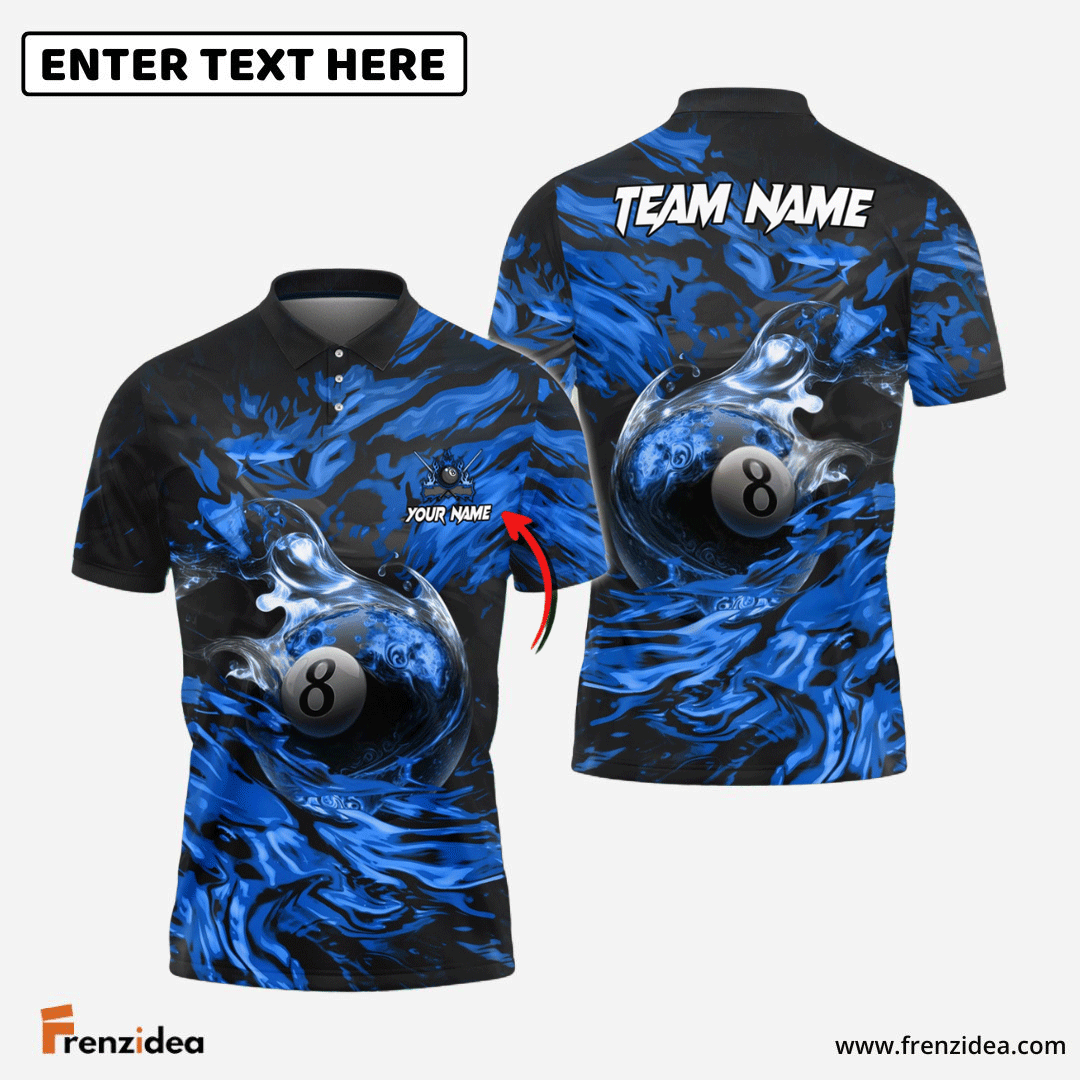 Frenzidea Billiards Ball 8 Flame Ocean Personalized Name, Team Name Unisex Shirt ( 4 Colors )