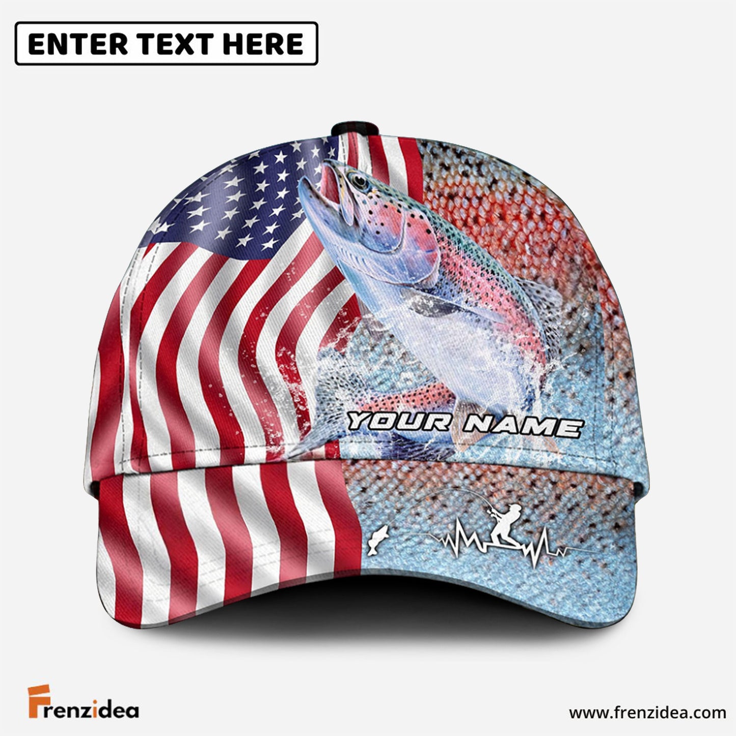Frenzidea Personalized Trout Skin American Flag Fishing Classic Cap