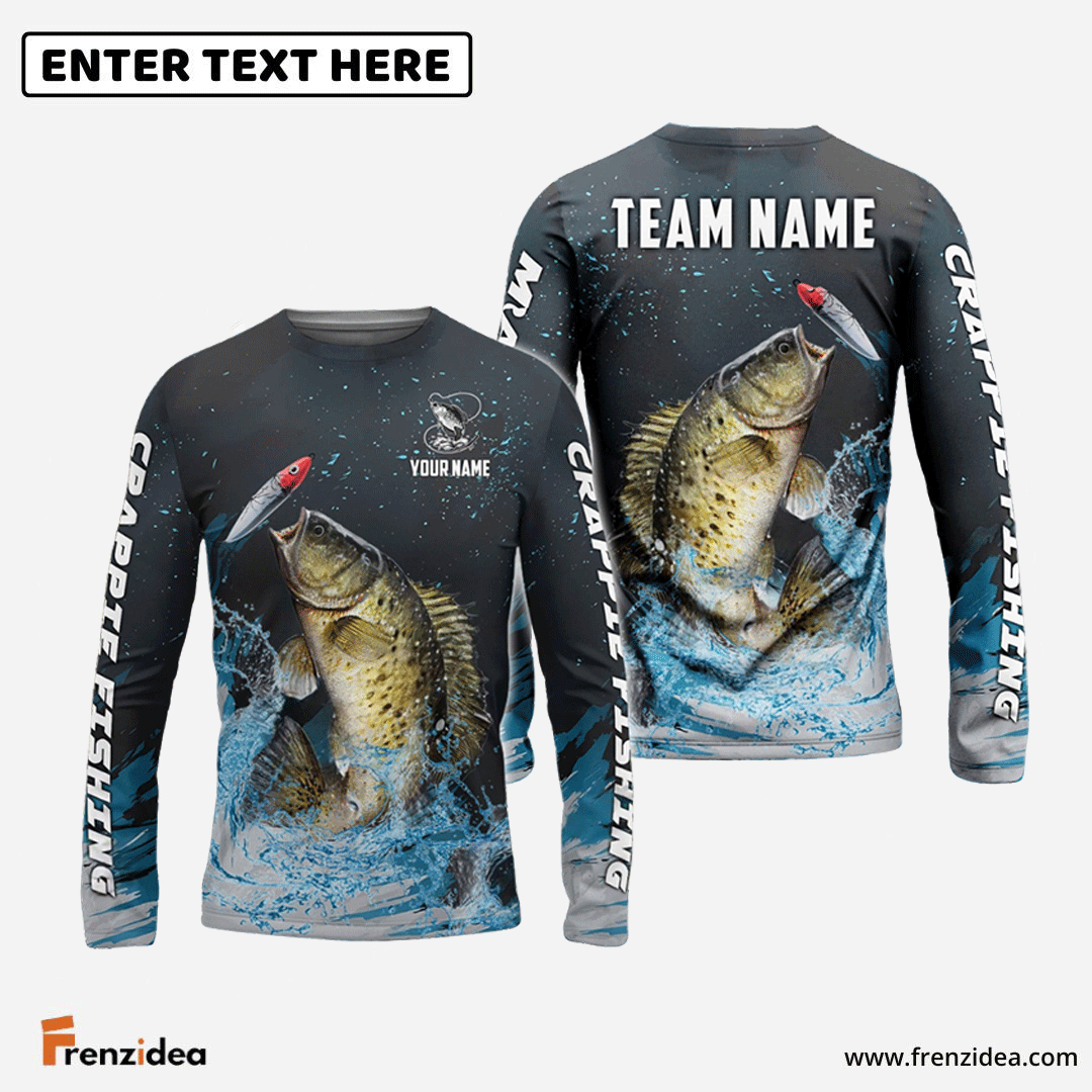 Frenzidea Crappie Fishing Dark Blue Sport Custom Name & Team Name 3D Shirts