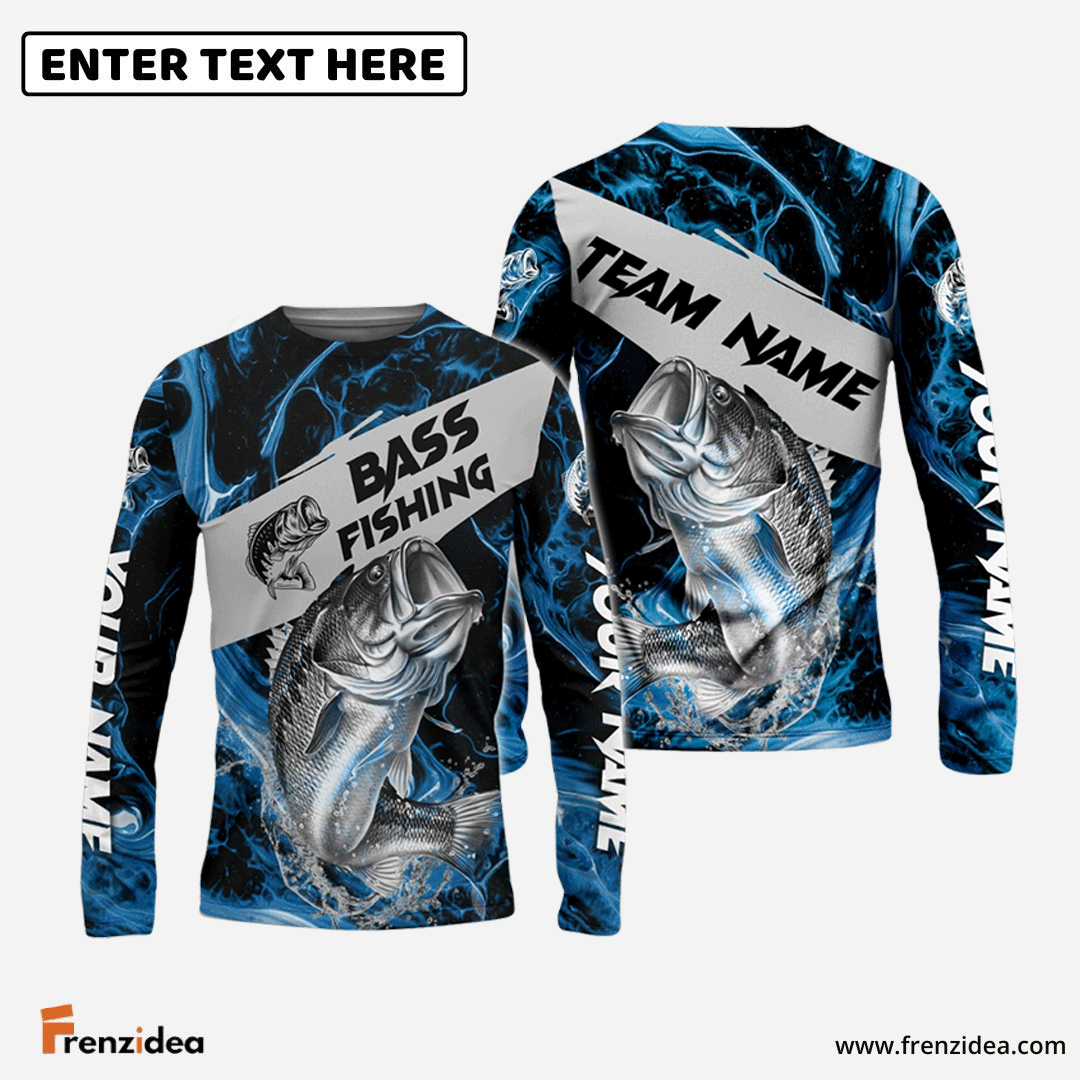 Frenzidea Bass Fishing Blue Lava Sport Custom Name & Team Name 3D Shirts