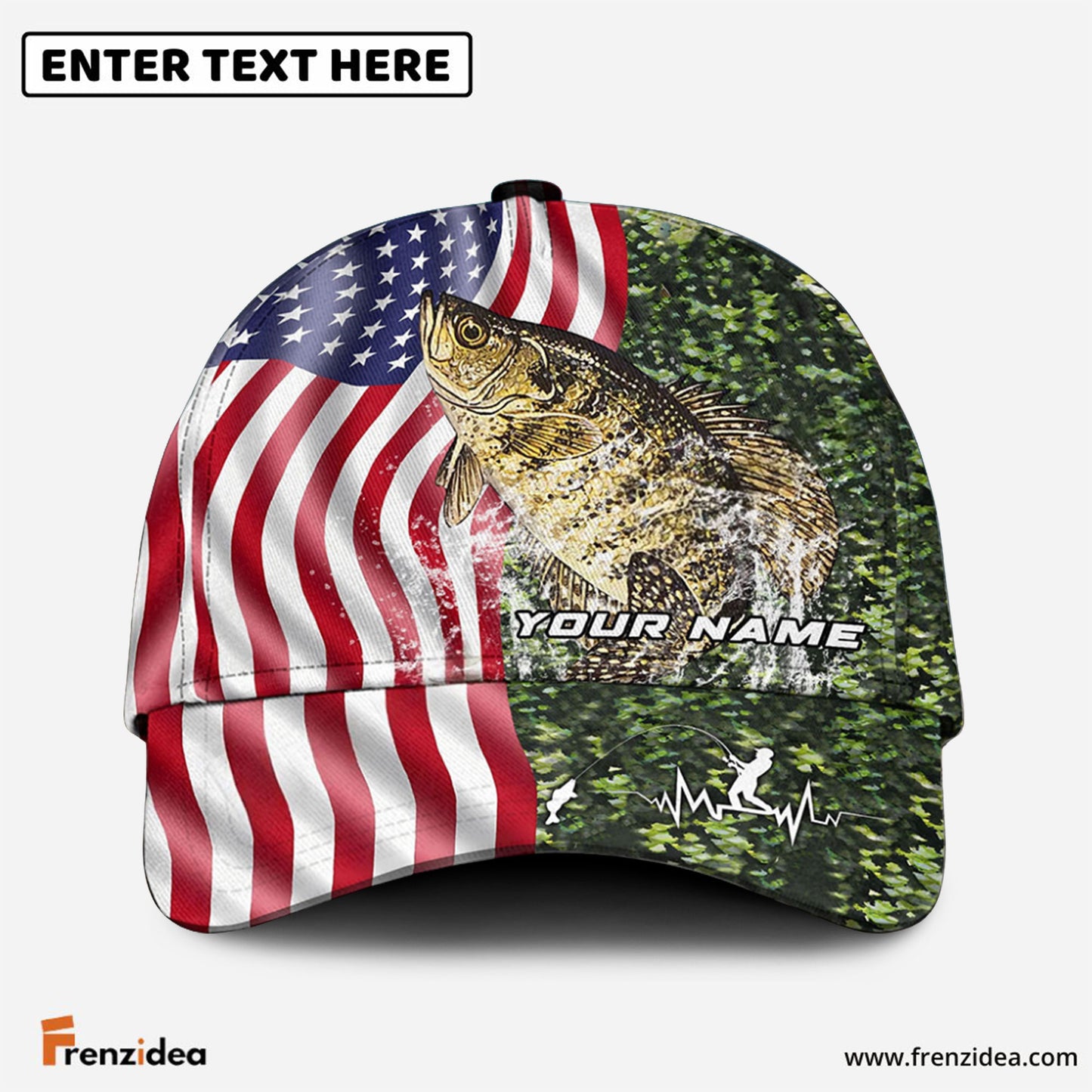 Frenzidea Personalized Crappie Skin American Flag Fishing Classic Cap