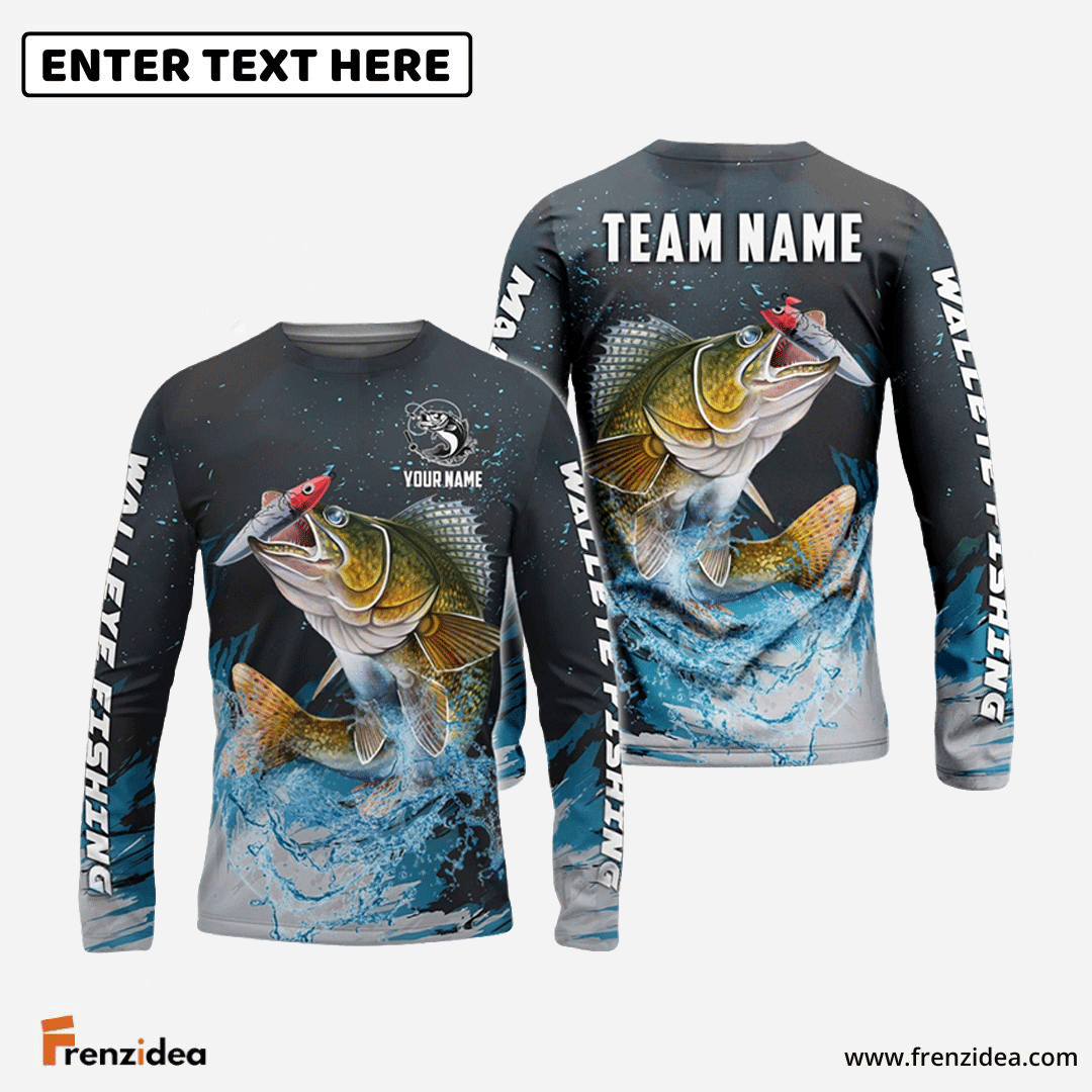 Frenzidea Walleye Fishing Dark Blue Sport Custom Name & Team Name 3D Shirts
