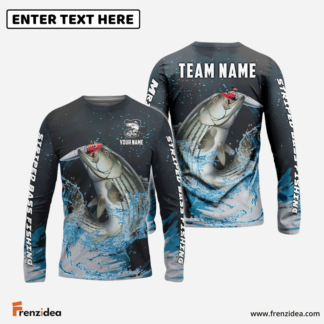 Frenzidea Striped Bass Fishing Dark Blue Sport Custom Name & Team Name 3D Shirts