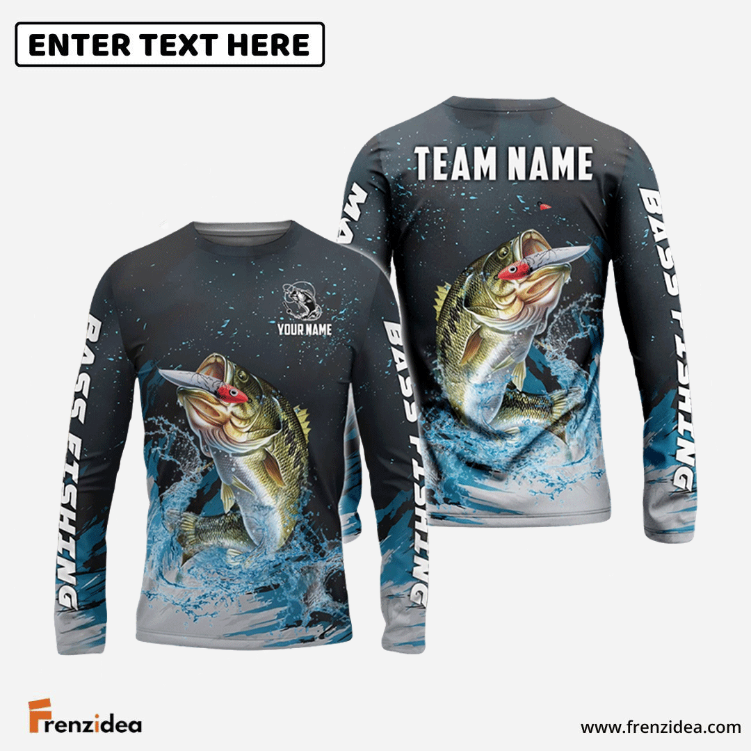 Frenzidea Bass Fishing Dark Blue Sport Custom Name & Team Name 3D Shirts