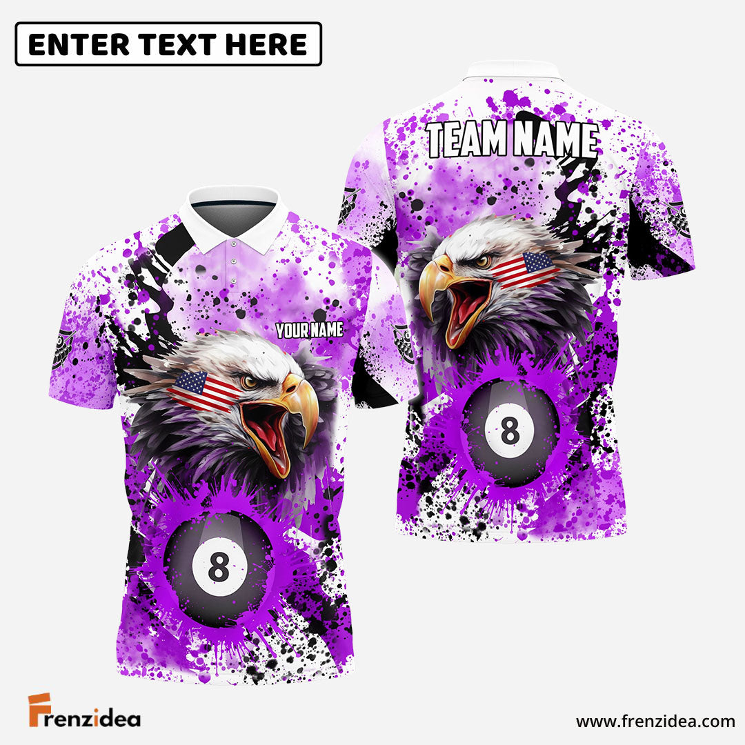 Frenzidea Billiards 8 Ball Eagle American Flag Paint Pattern Personalized Name, Team Name Unisex Shirt ( 4 Colors )
