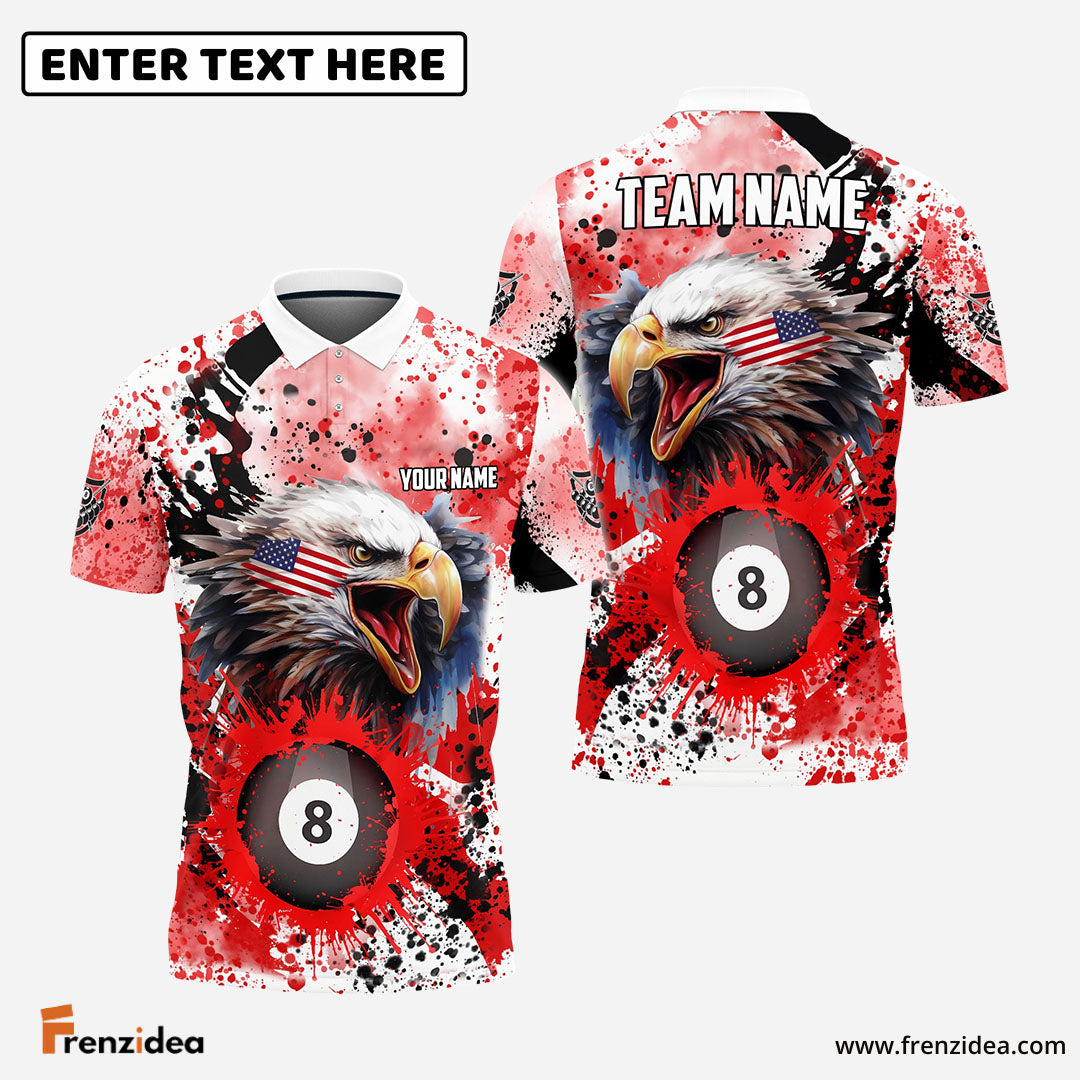 Frenzidea Billiards 8 Ball Eagle American Flag Paint Pattern Personalized Name, Team Name Unisex Shirt ( 4 Colors )