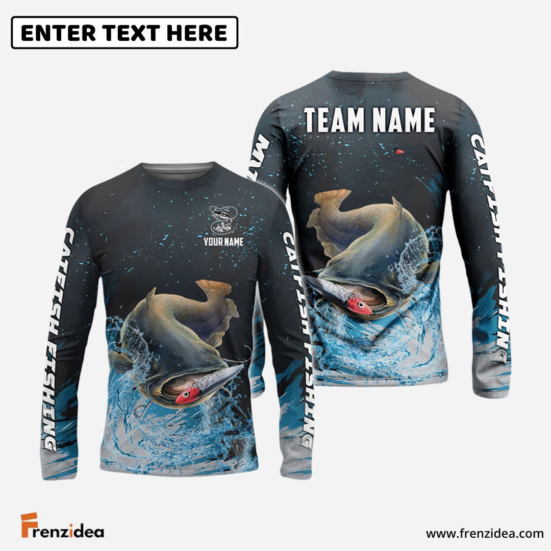 Frenzidea Catfish Fishing Dark Blue Sport Custom Name & Team Name 3D Shirts