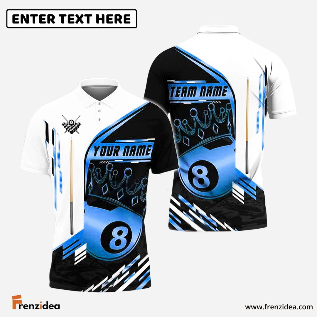 Frenzidea Billiards 8-Ball Pool Champion Golden Personalized Name & Team Name Shirt (4 Colors)