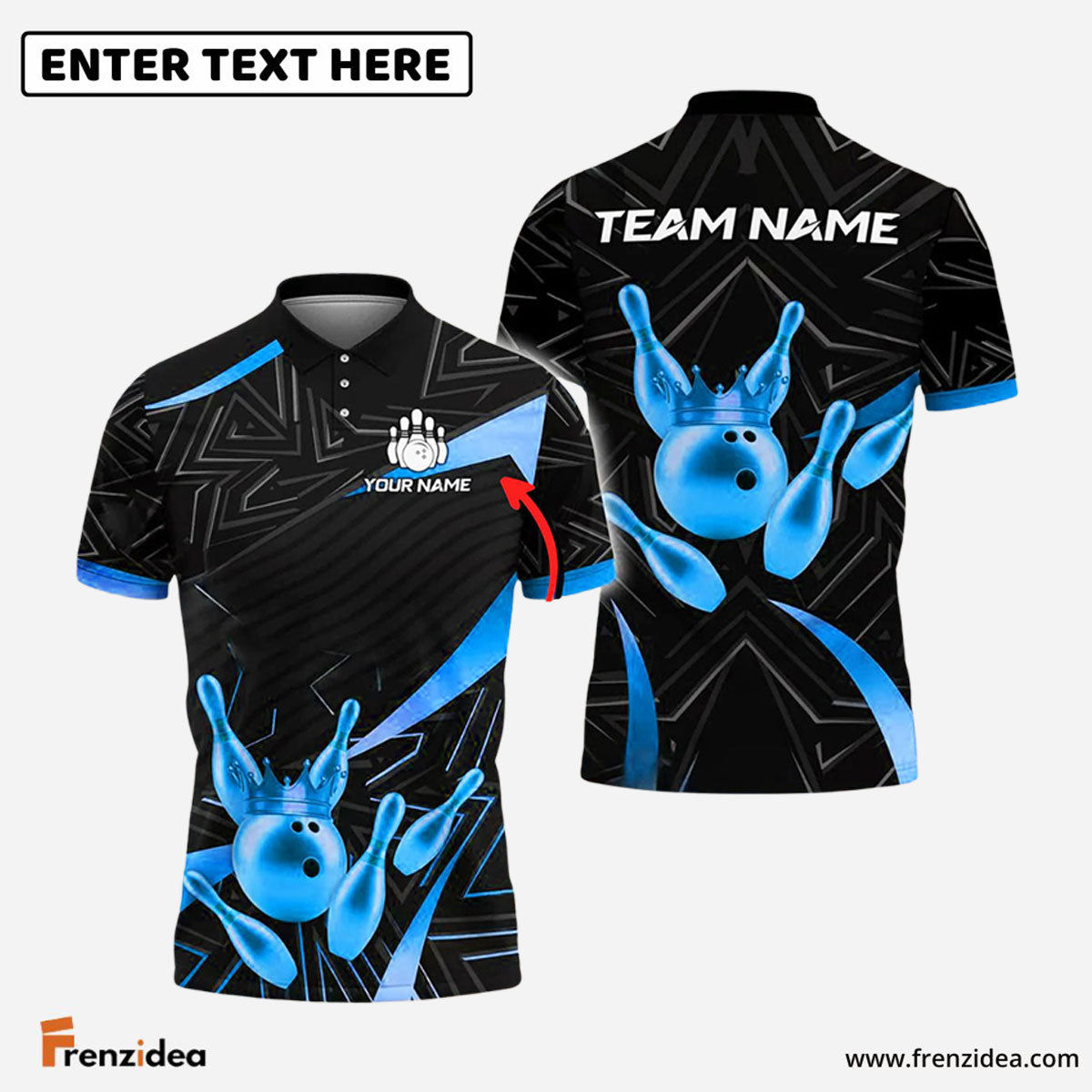 Frenzidea Bowling And Pins Golden Crown Customized Name, Team Name 3D Shirt (4 Colors)