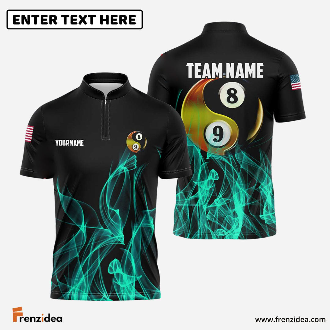 Frenzidea Billiards Ball 8&9 Heavenly Flame Personalized Name, Team Name Unisex Shirt (4 Colors)