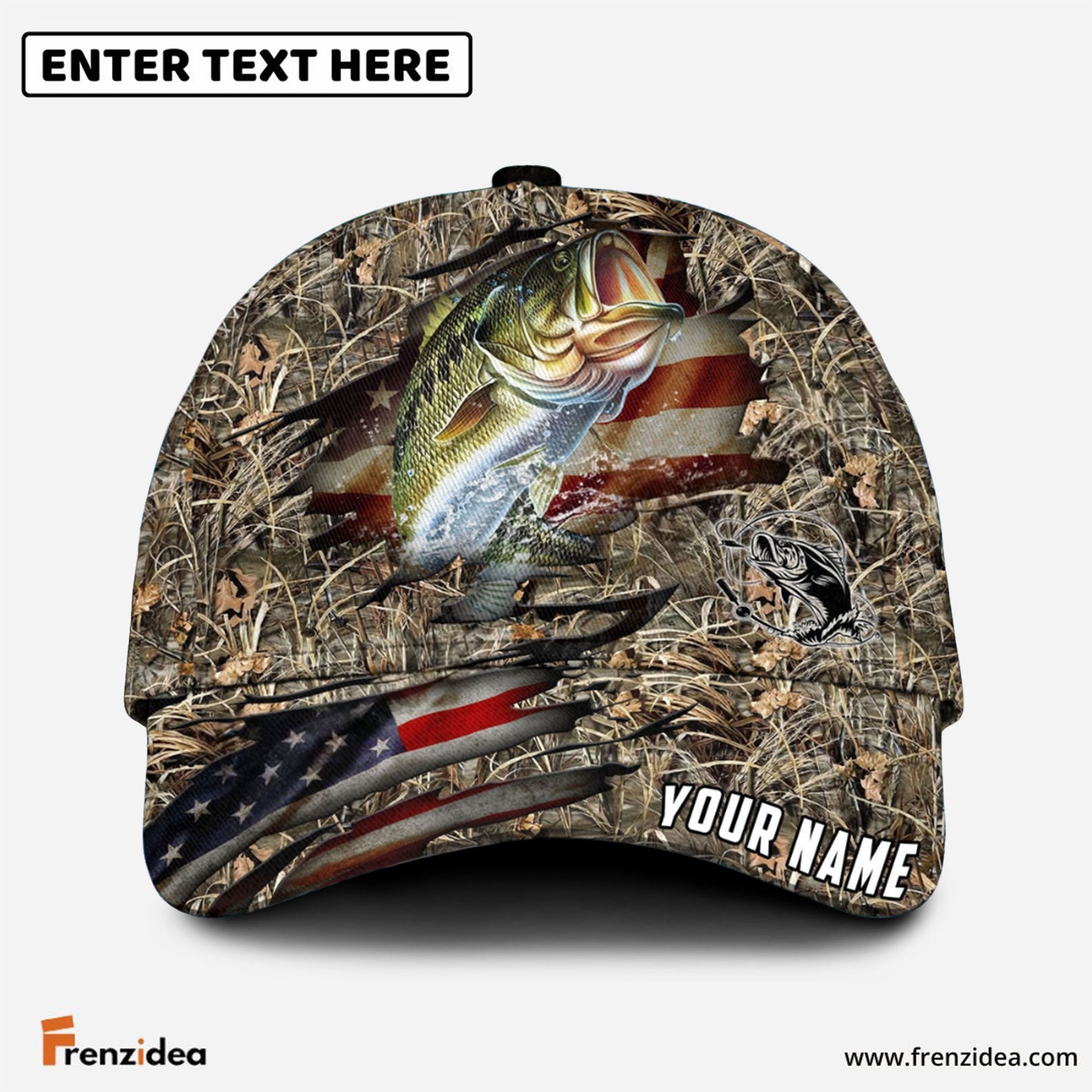 Frenzidea Personalized Large Mouth Bass Premium Crack Camo Fishing Classic Cap