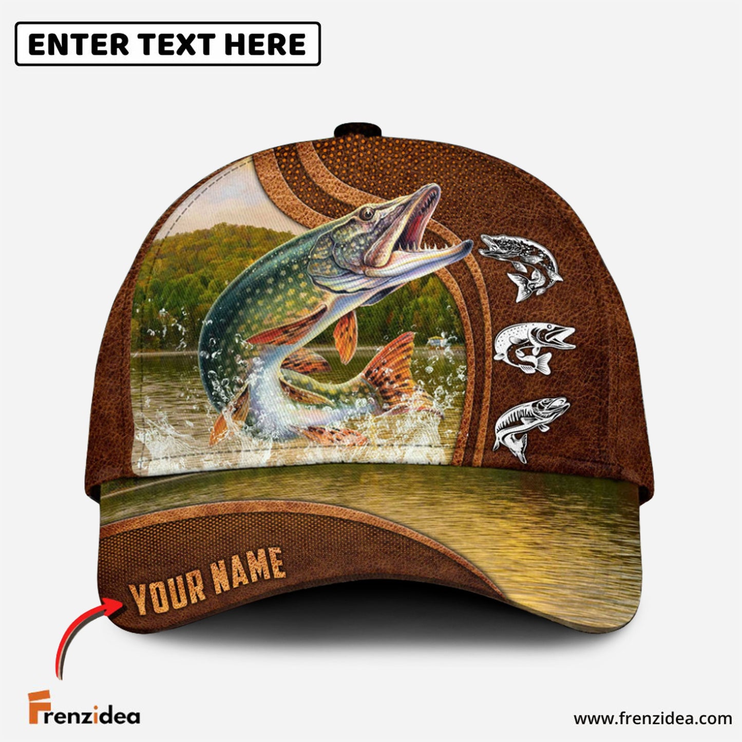 Frenzidea Personalized Pike Fishing Water Leather Pattern Classic 3D Cap