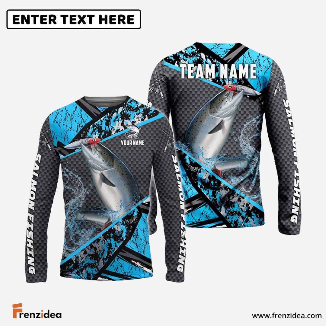 Frenzidea Salmon Fishing Blue Camo 2 Sport Custom Name & Team Name 3D Shirts