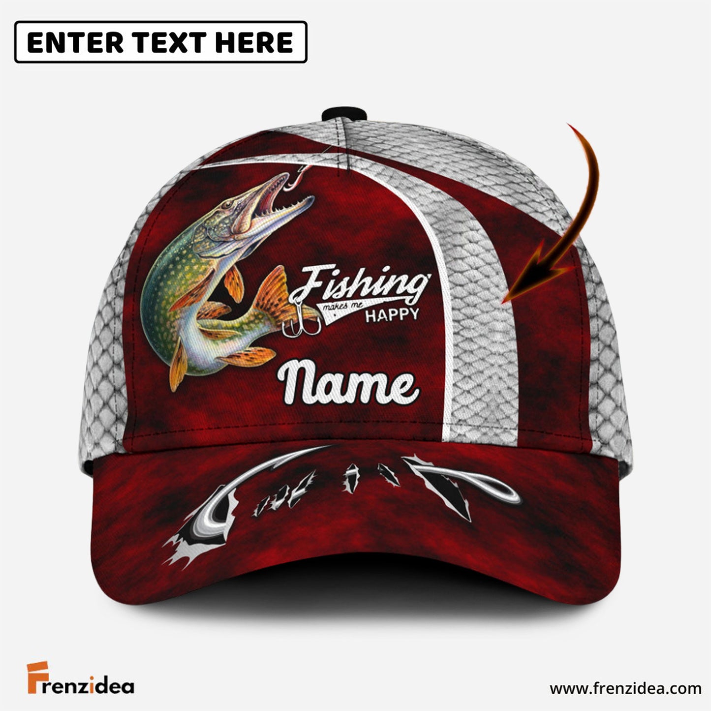 Frenzidea Personalized Northern Pike Fishing Red Classic Cap
