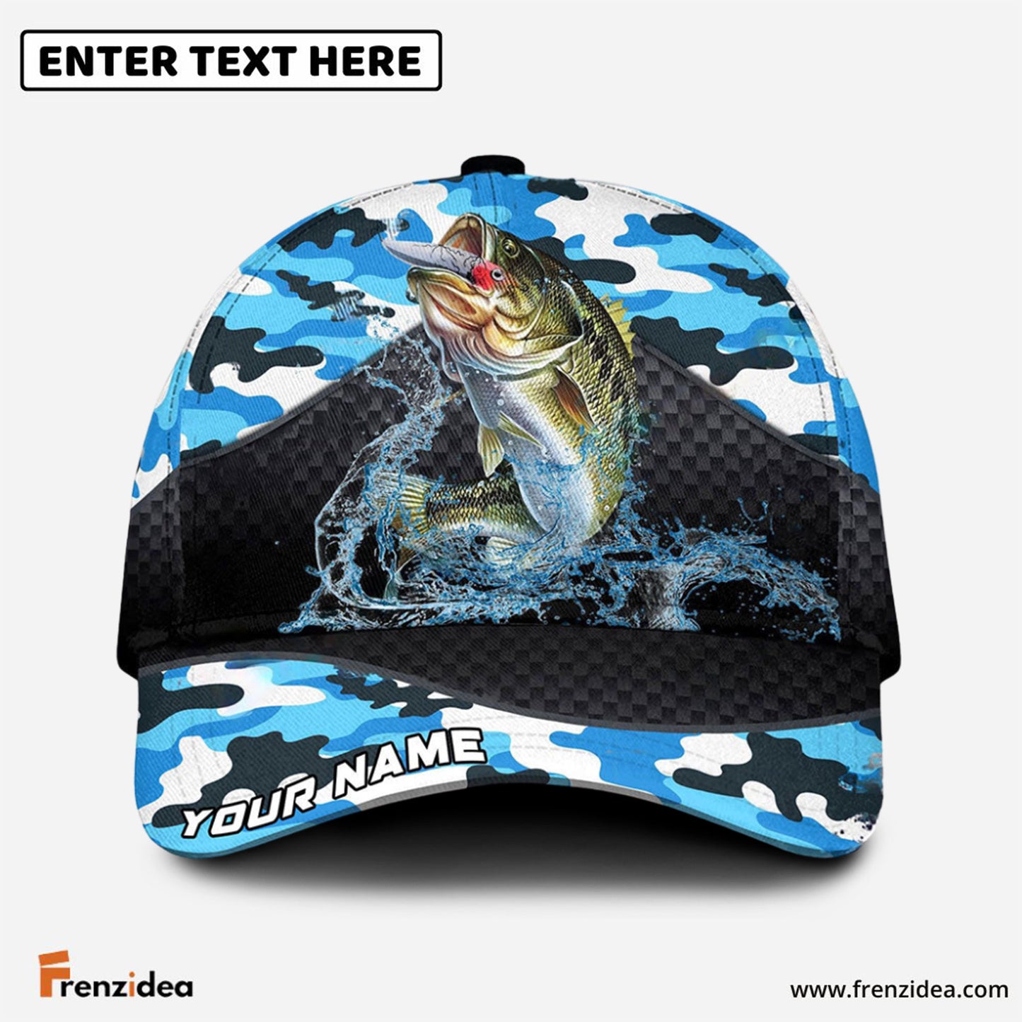 Frenzidea Personalized Large Mouth Bass Fishing Blue Camo Sport Classic Cap