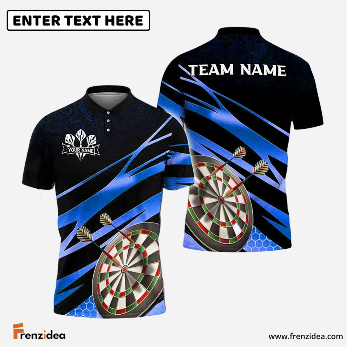 Frenzidea Darts Target Gold Flash Personalized Name, Team Name Shirt (4 Colors)