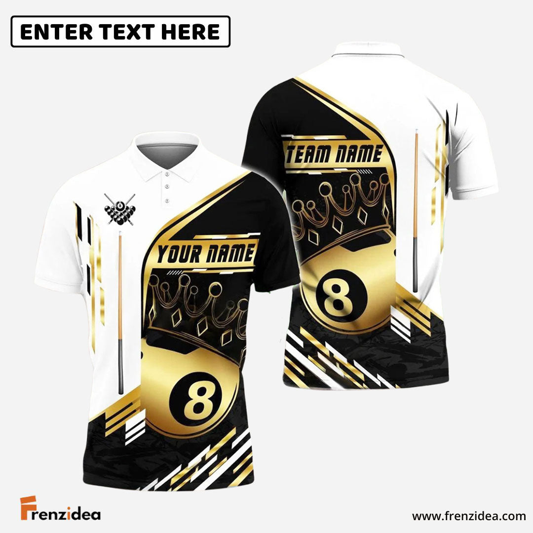 Frenzidea Billiards 8-Ball Pool Champion Golden Personalized Name & Team Name Shirt (4 Colors)