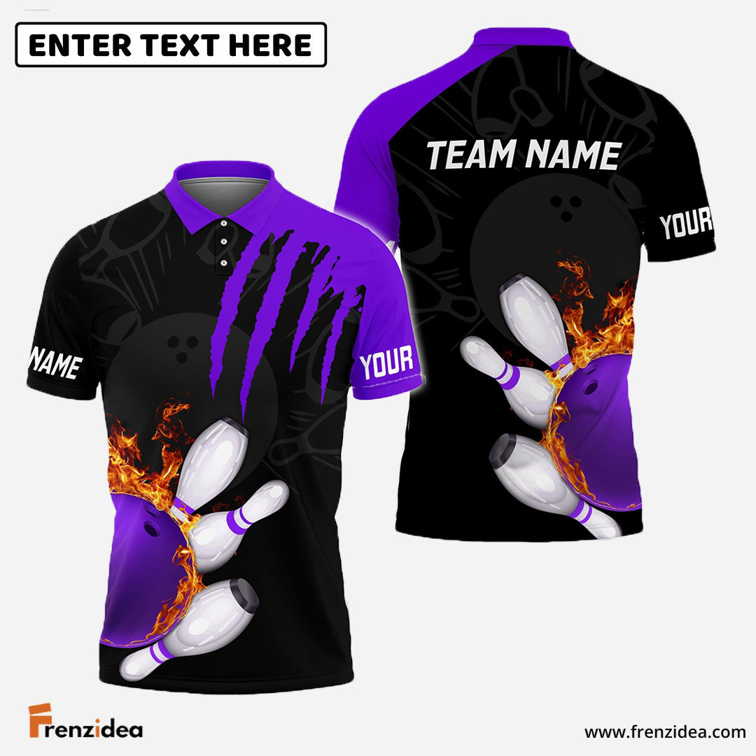 Frenzidea Bowling And Pins Color Scratch Customized Name 3D Shirt (4 Colors)