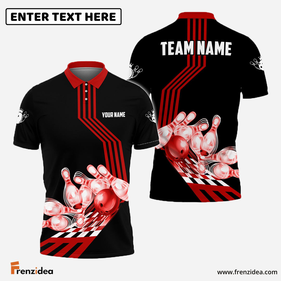 Frenzidea Bowling Ball and Pins Break Personalized Name, Team Name 3D Shirt