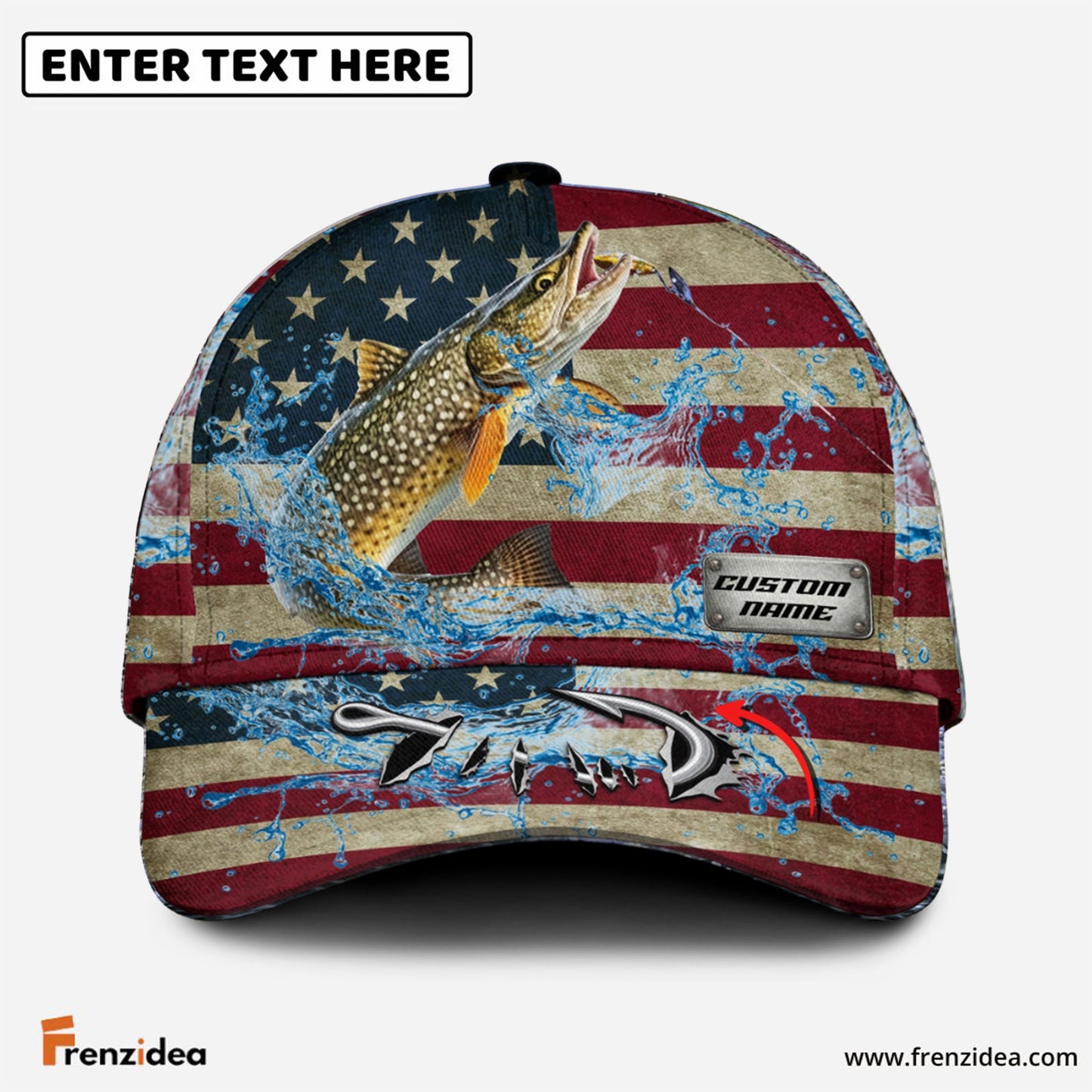 Frenzidea Personalized American Pike Water Splash FIshing Classic Cap