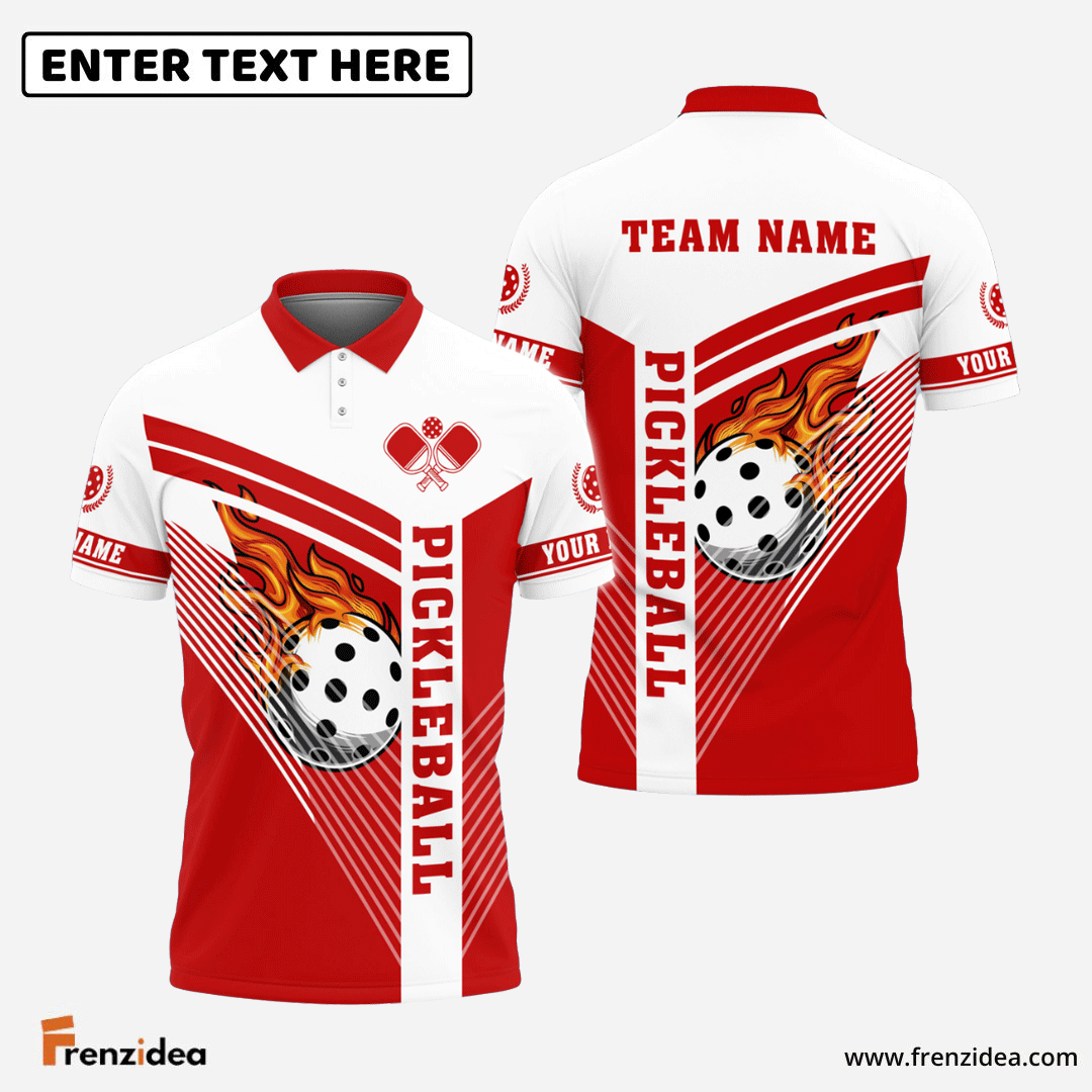 Frenzidea Pickleball Fire Personalized Name, Team Name Shirt (4 Colors)