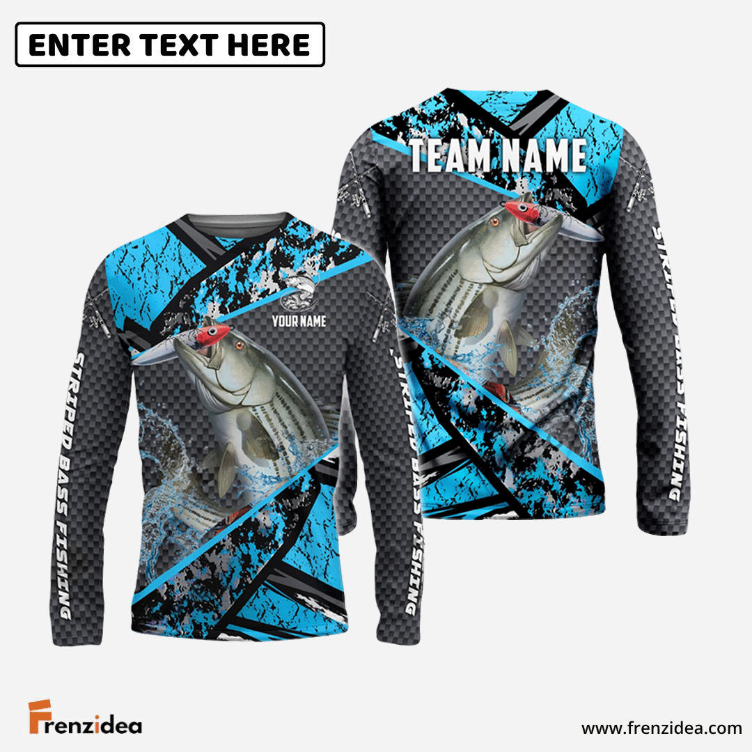 Frenzidea Striped Bass Fishing Blue Camo 2 Sport Custom Name & Team Name 3D Shirts