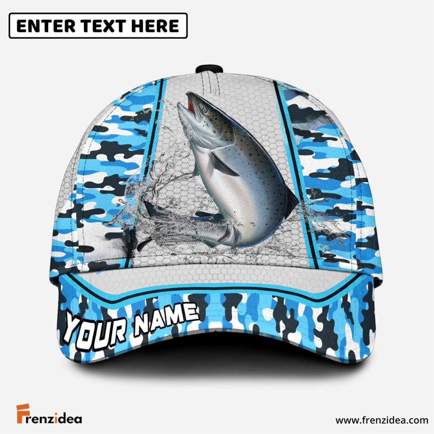 Frenzidea Personalized Salmon Fishing Light Blue Camo Sport Classic Cap