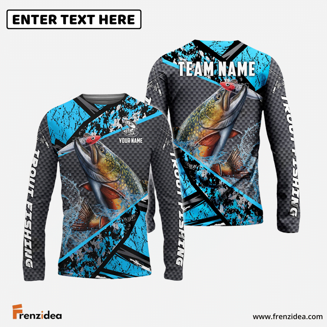 Frenzidea Trout Fishing Blue Camo 2 Sport Custom Name & Team Name 3D Shirts