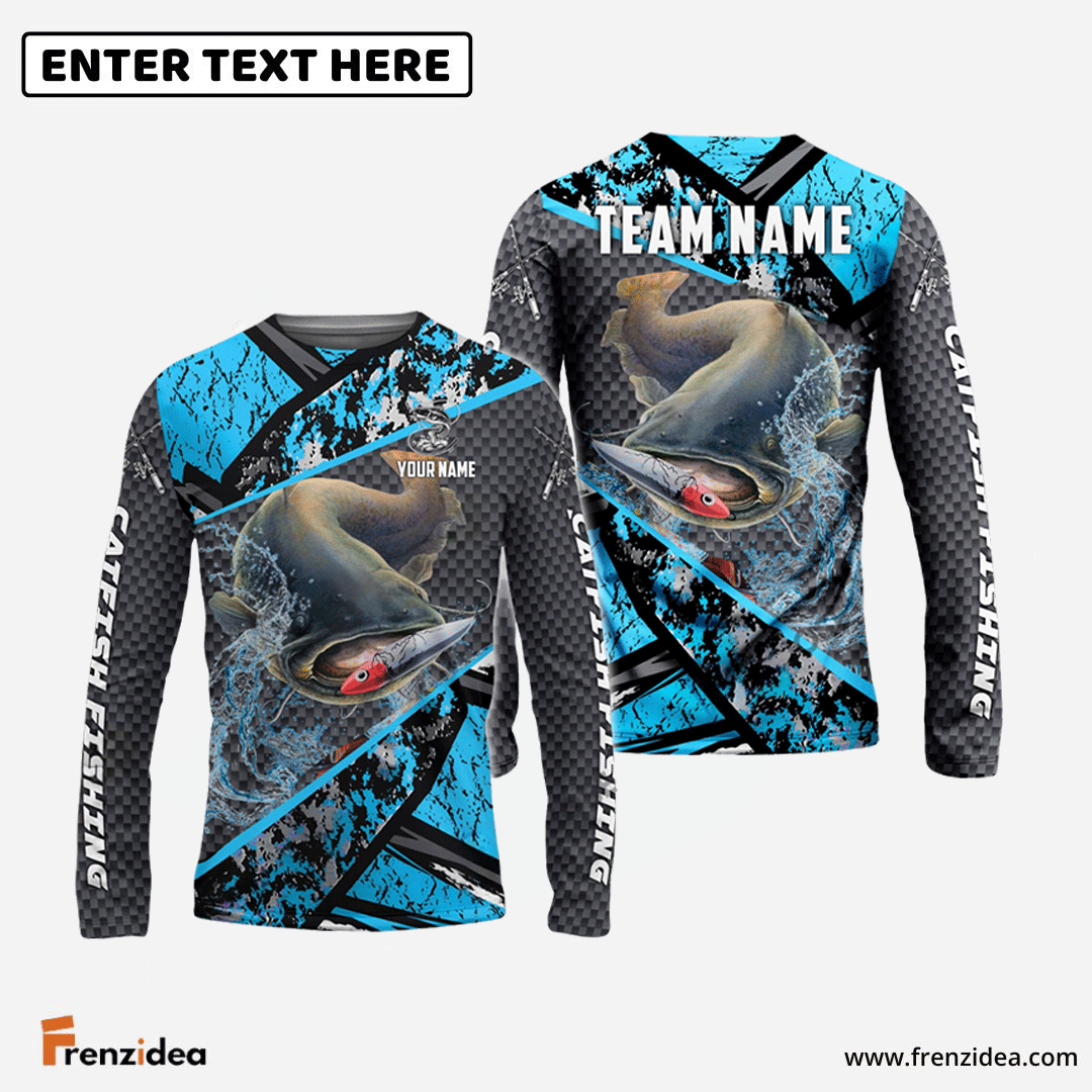 Frenzidea Catfish Fishing Blue Camo 2 Sport Custom Name & Team Name 3D Shirts