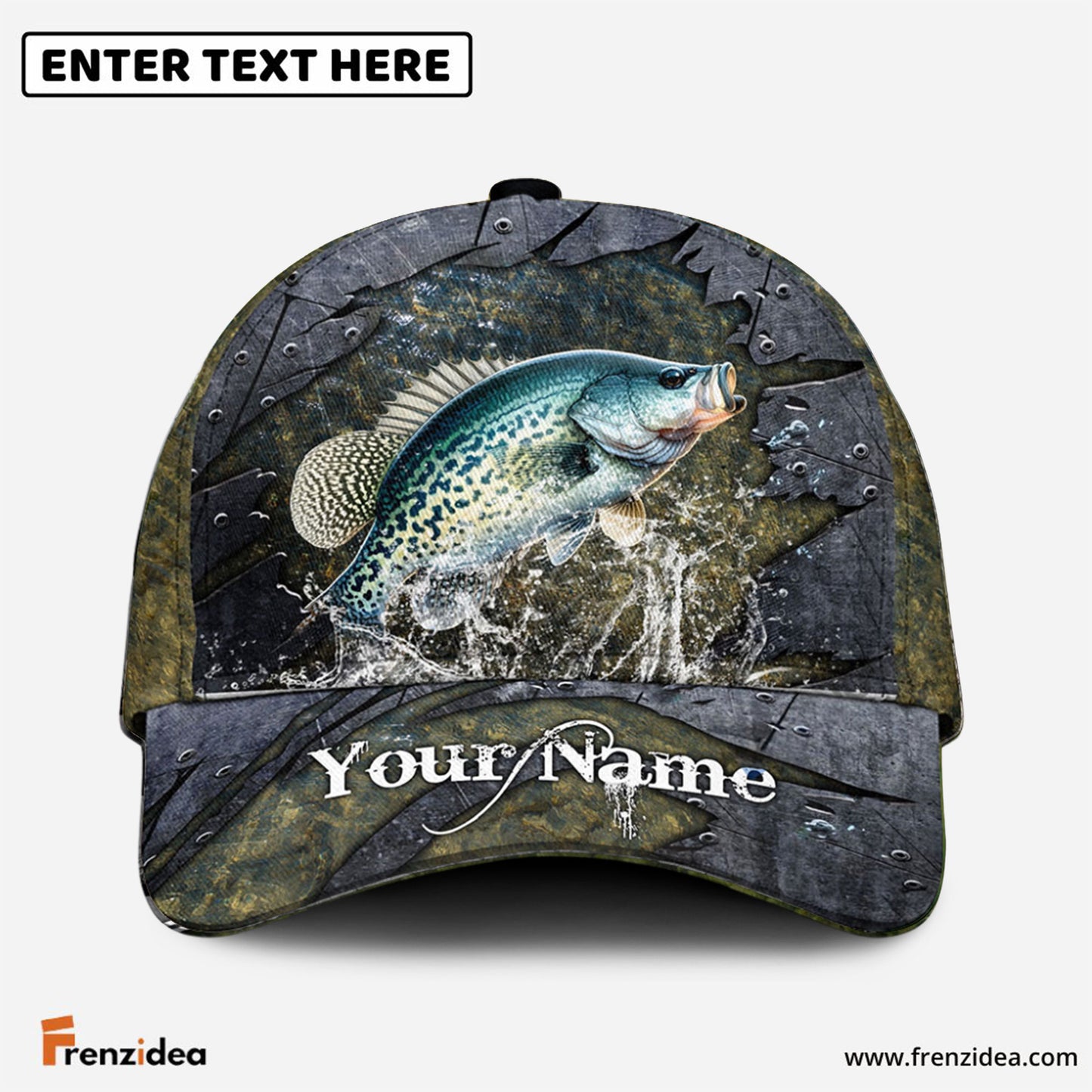 Frenzidea Personalized Crappie Fishing Metal Pattern Cap
