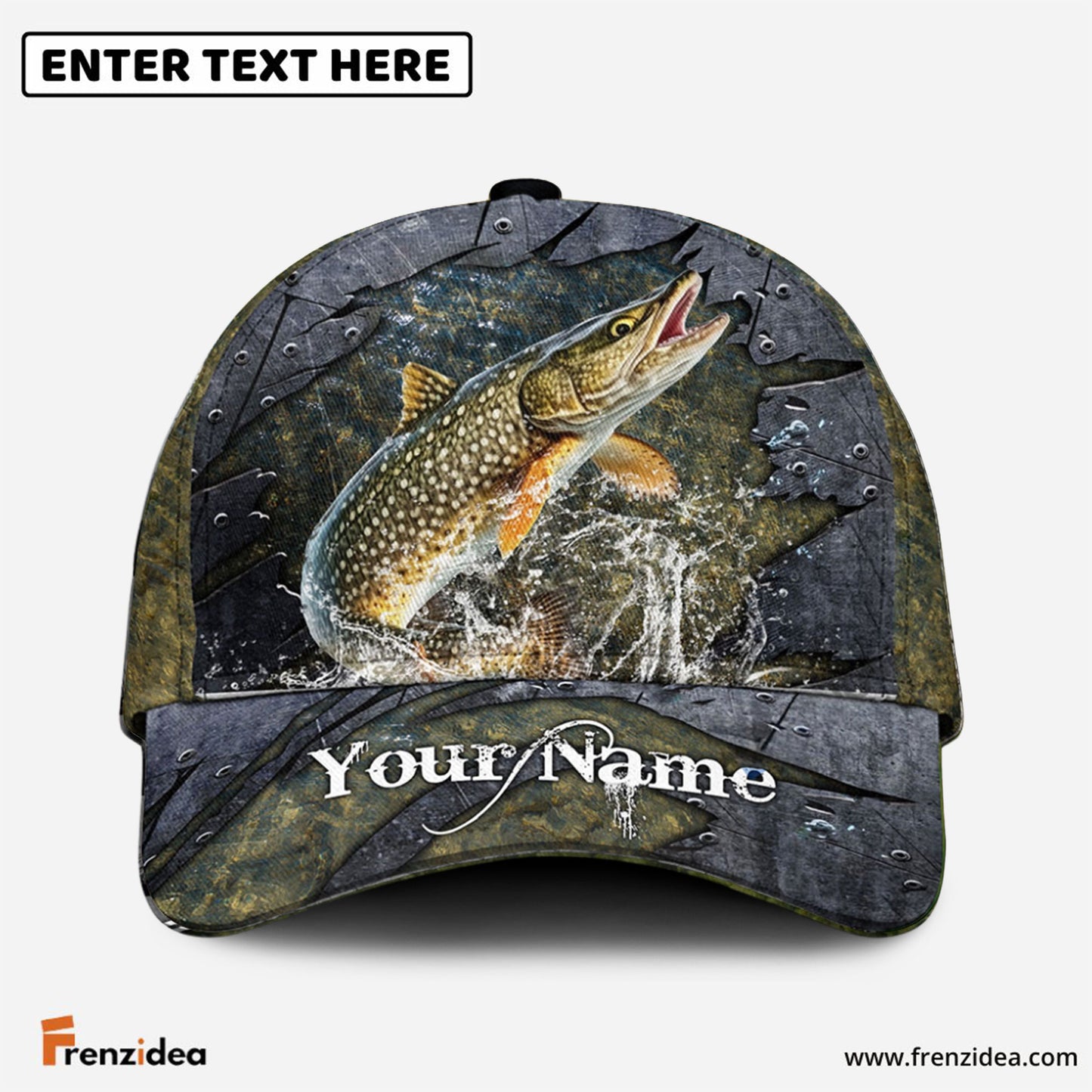 Frenzidea Personalized Pike Fishing Metal Pattern Cap