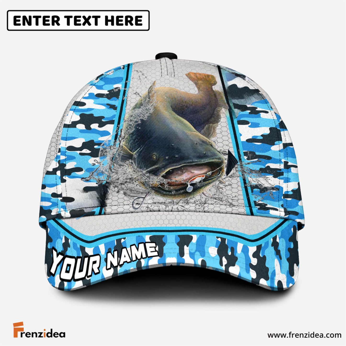 Frenzidea Personalized Catfish Fishing Light Blue Camo Sport Classic Cap