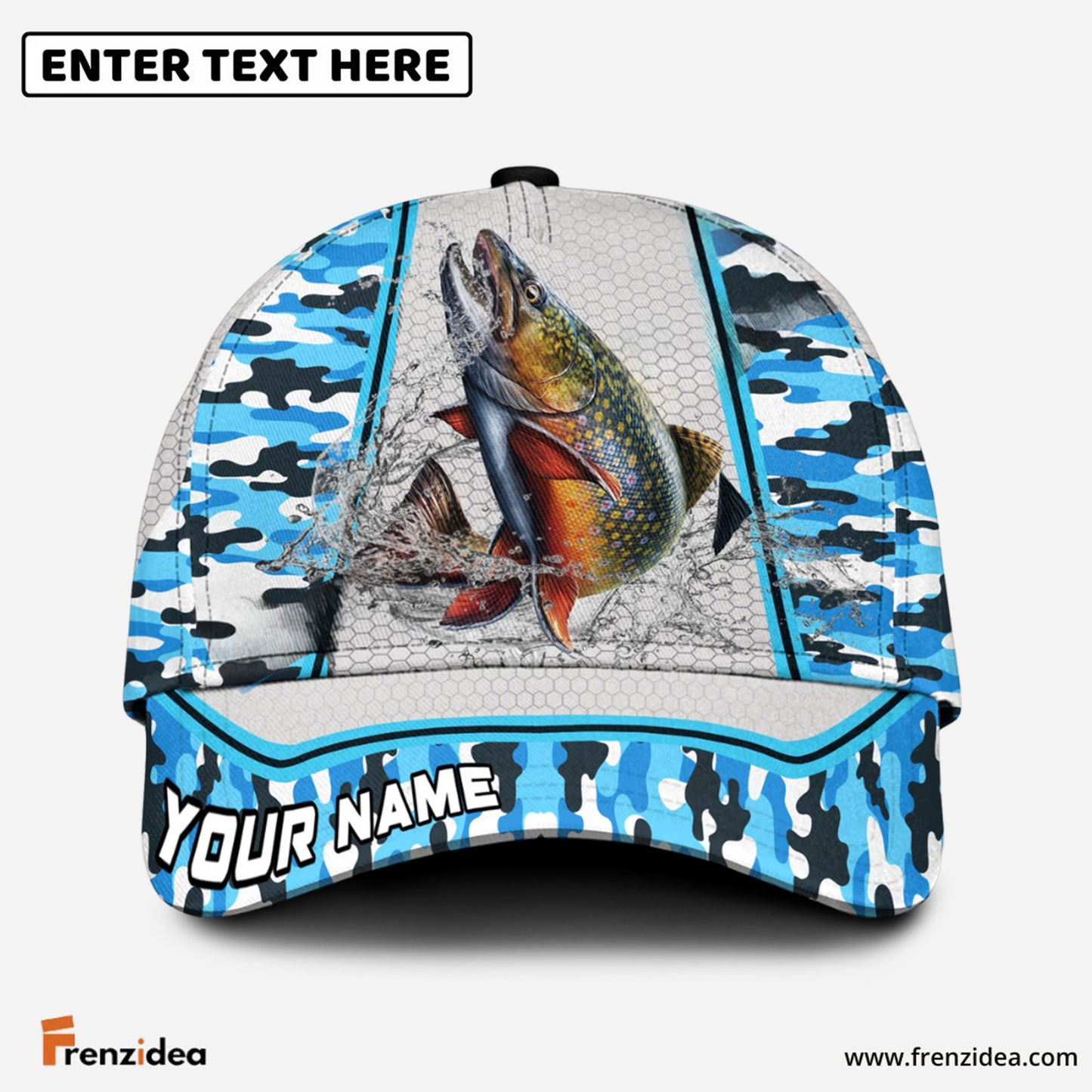 Frenzidea Personalized Trout Fishing Light Blue Camo Sport Classic Cap