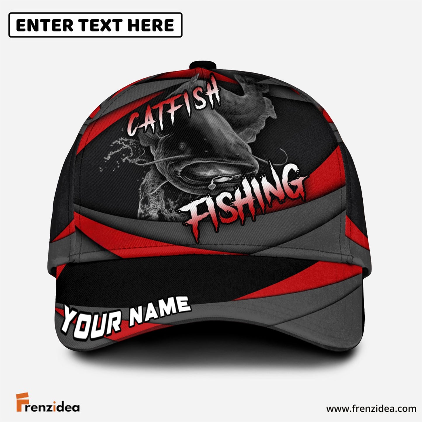 Frenzidea Personalized Catfish Fishing Red Gray Spinning Pattern Classic Cap