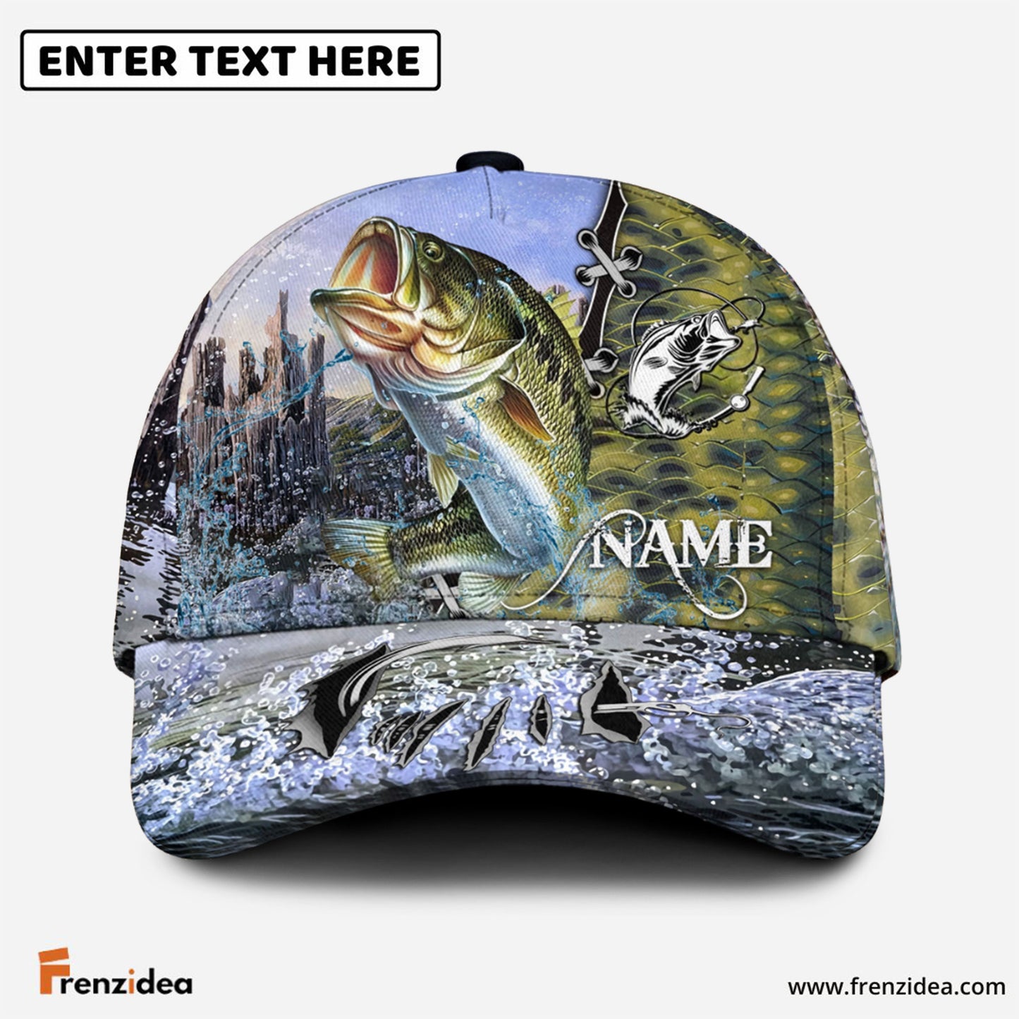 Frenzidea Personalized Clear Water Skin Bass Fishing Classic Cap