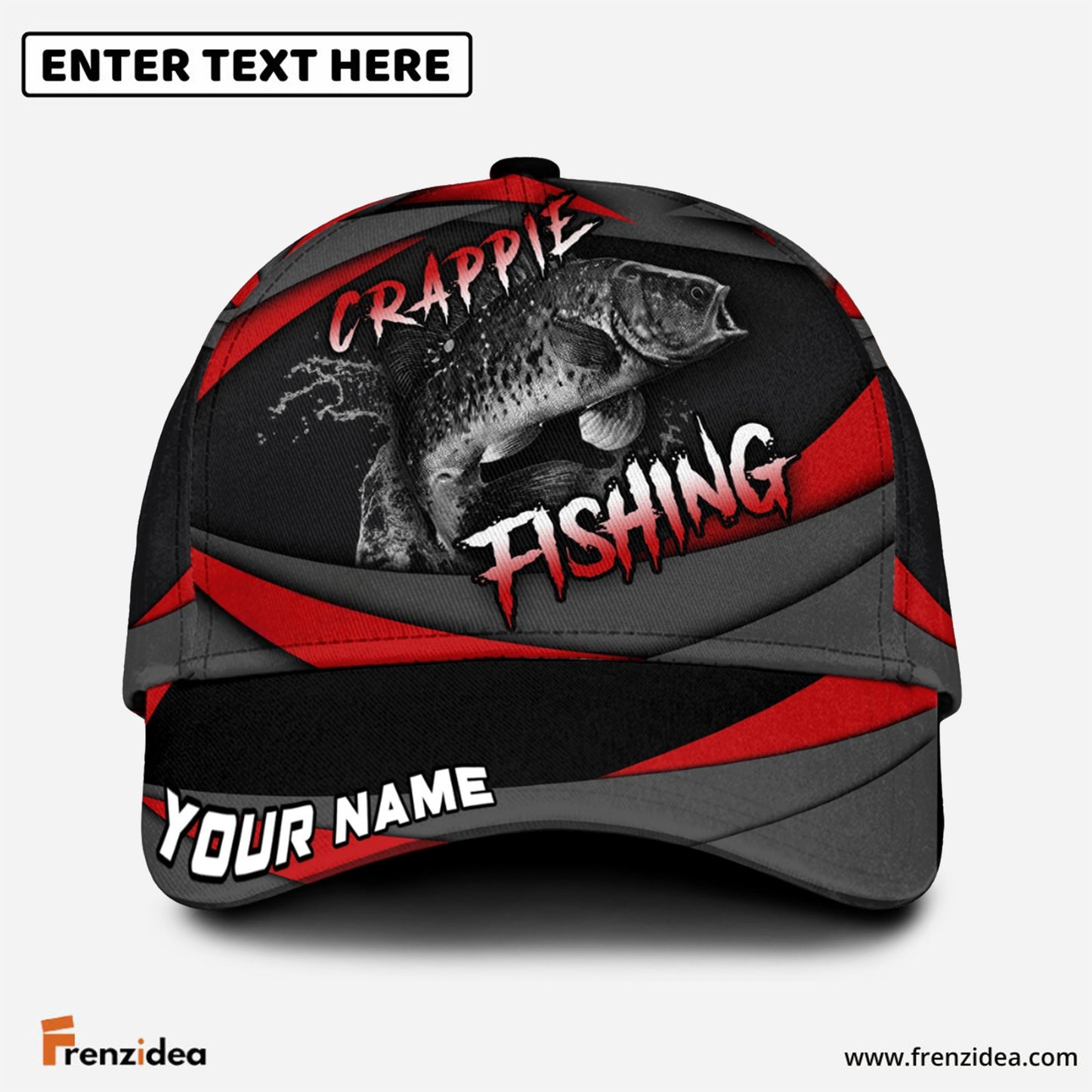 Frenzidea Personalized Crappie Fishing Red Gray Spinning Pattern Classic Cap