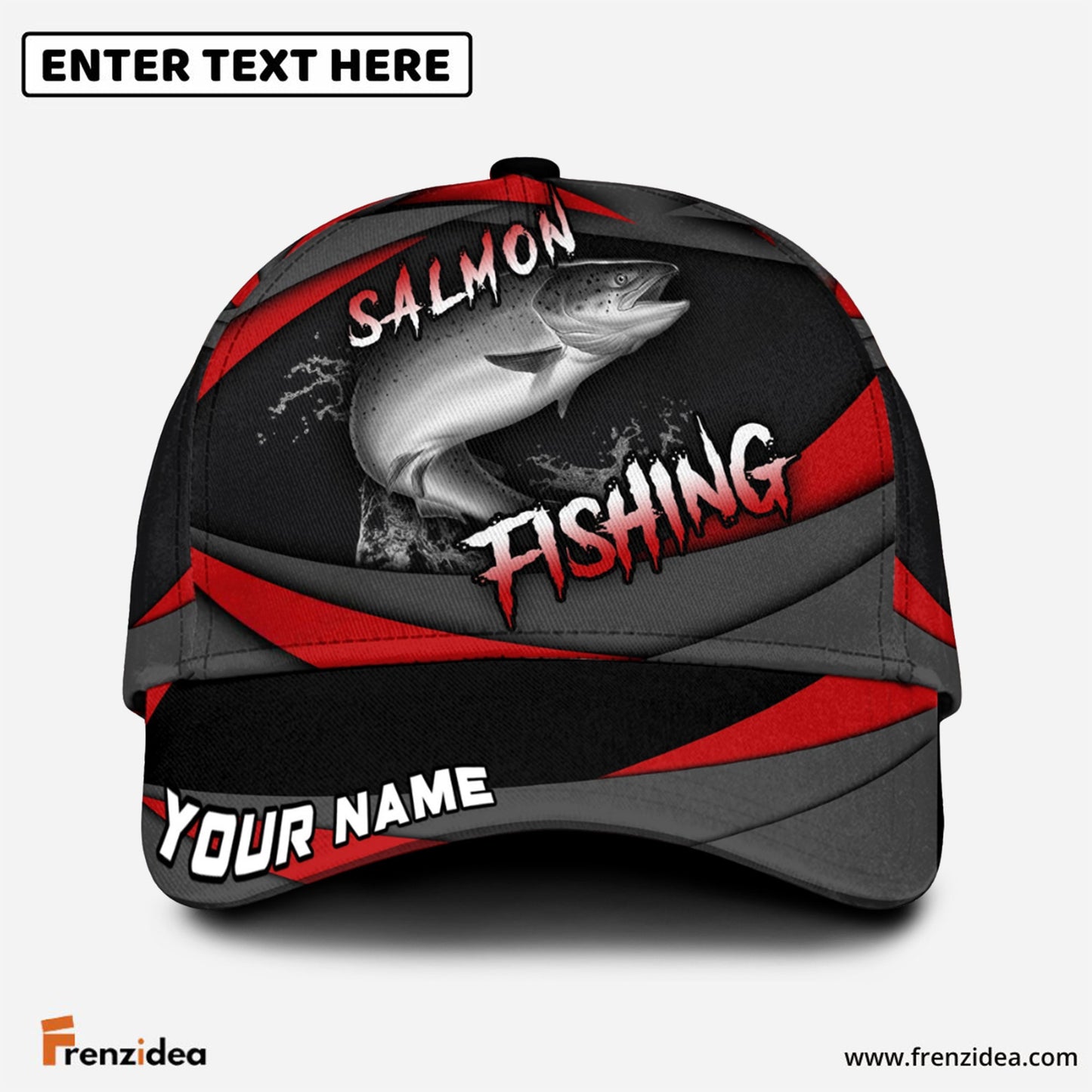 Frenzidea Personalized Salmon Fishing Red Gray Spinning Pattern Classic Cap