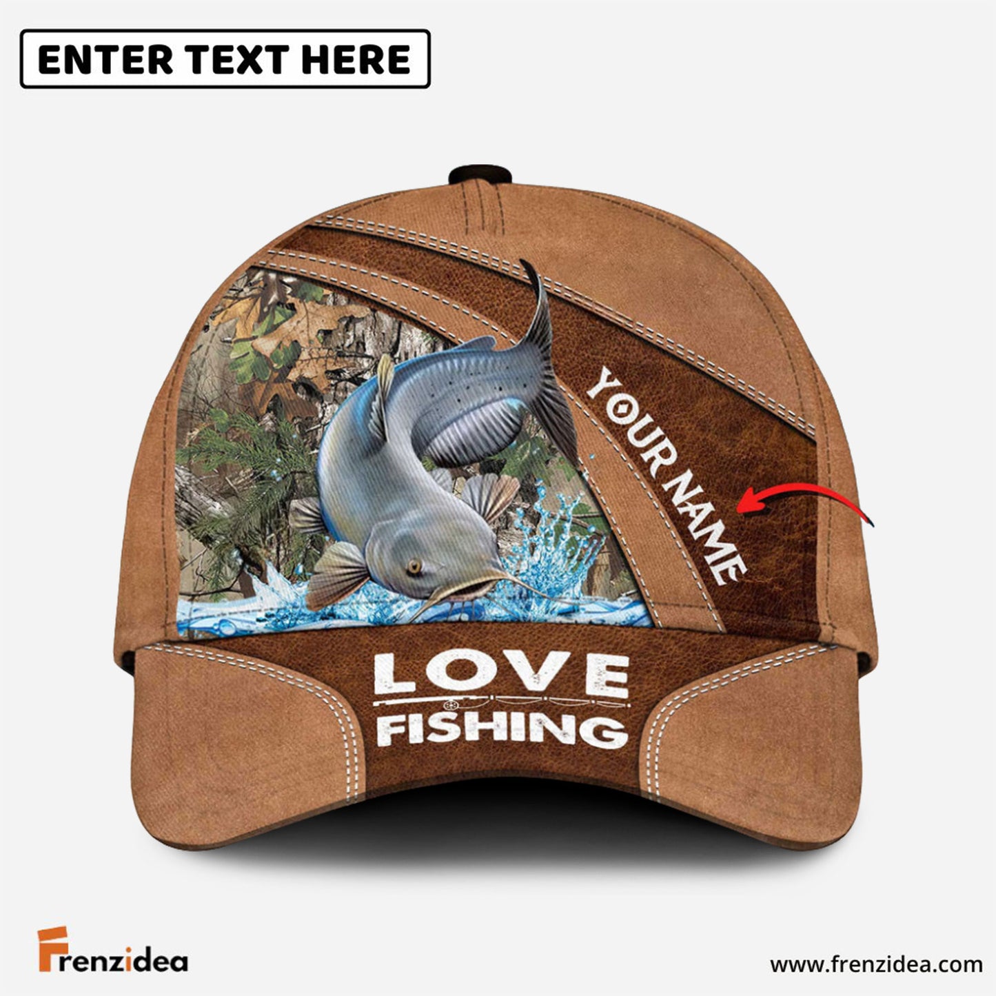 Frenzidea Personalized Catfish Fishing Leather Pattern Classic 3D Cap