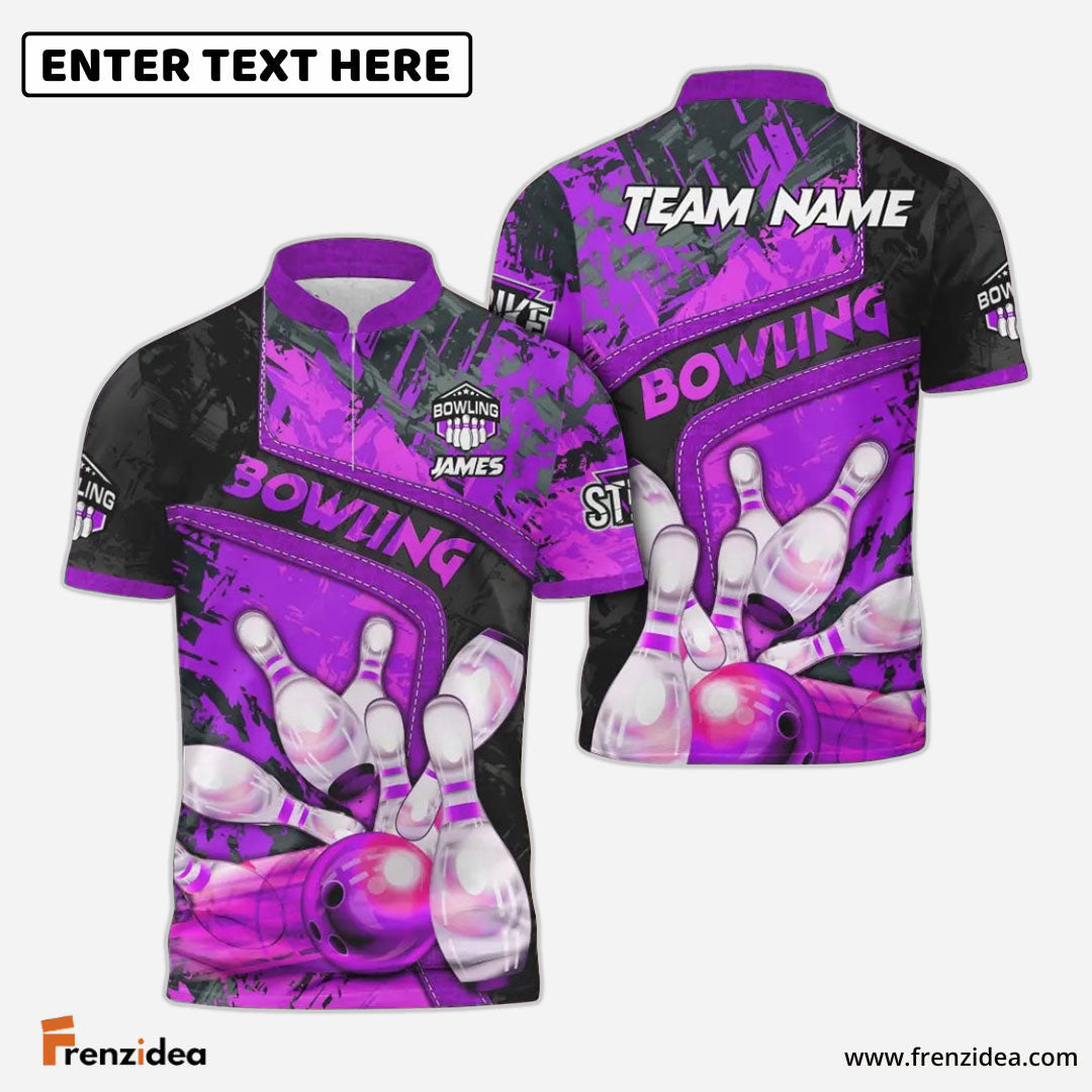 Frenzidea Bowling And Pins Abstract Grunge and Multicolor Personalized Name, Team Name 3D Shirt