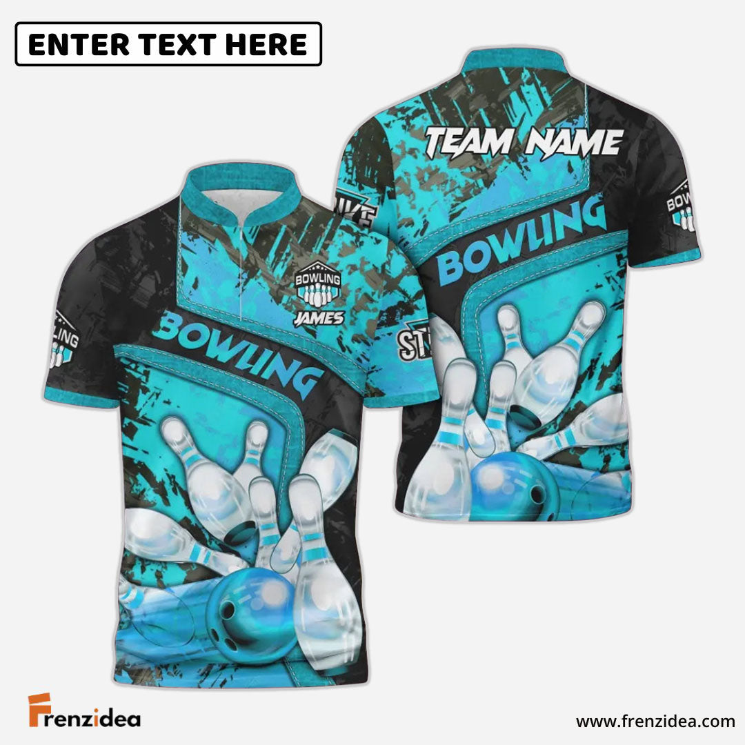 Frenzidea Bowling And Pins Abstract Grunge and Multicolor Personalized Name, Team Name 3D Shirt