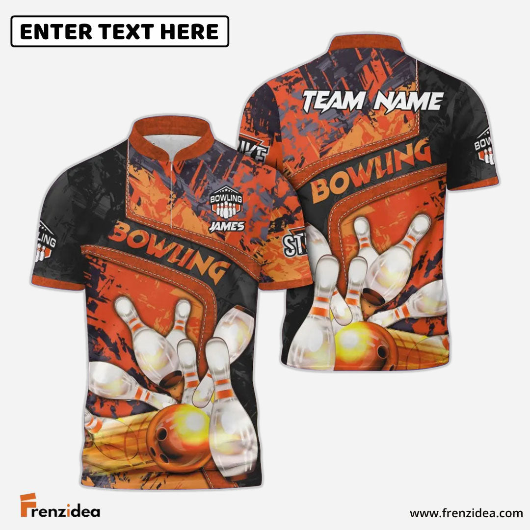 Frenzidea Bowling And Pins Abstract Grunge and Multicolor Personalized Name, Team Name 3D Shirt