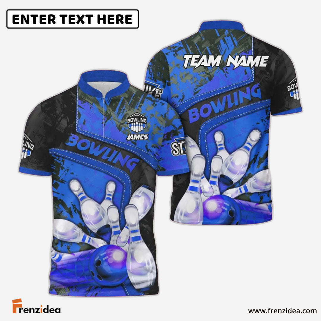 Frenzidea Bowling And Pins Abstract Grunge and Multicolor Personalized Name, Team Name 3D Shirt