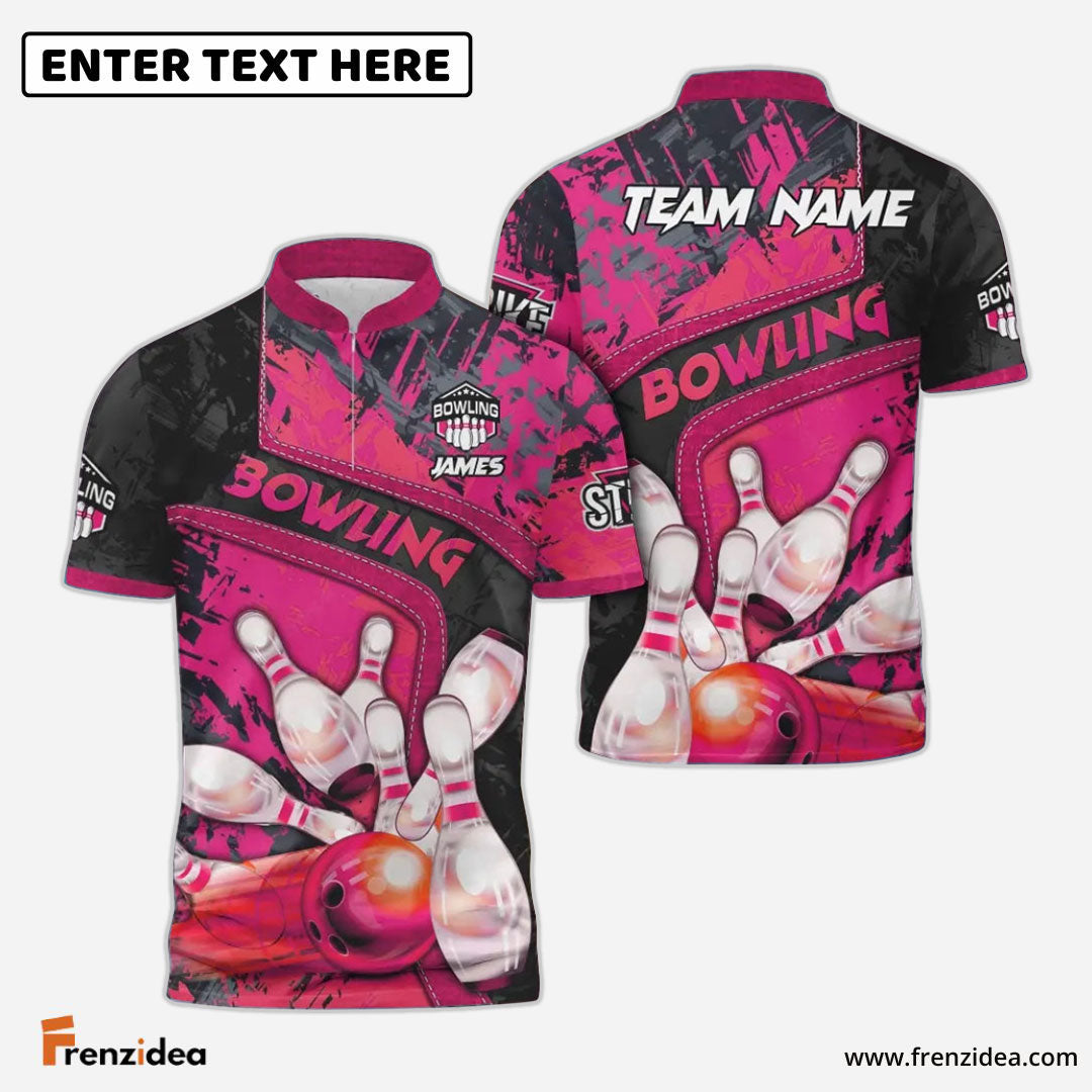 Frenzidea Bowling And Pins Abstract Grunge and Multicolor Personalized Name, Team Name 3D Shirt