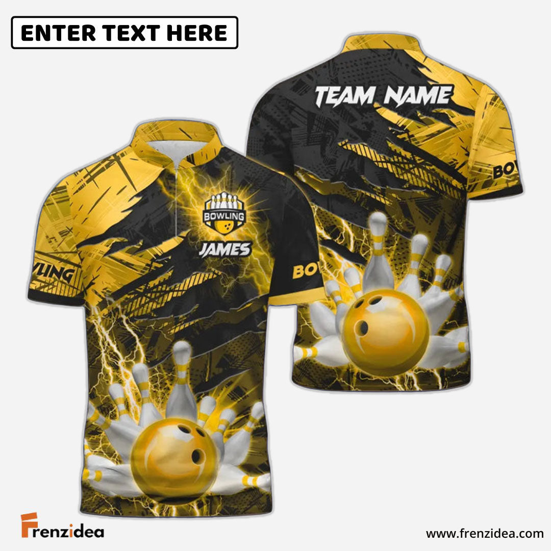 Frenzidea Bowling And Pins Thunder Break Multicolor Personalized Name, Team Name 3D Shirt