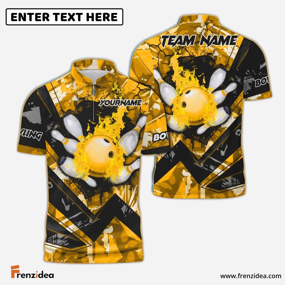 Frenzidea Bowling And Pins Abstract Grunge Texture Multicolor Personalized Name, Team Name 3D Shirt