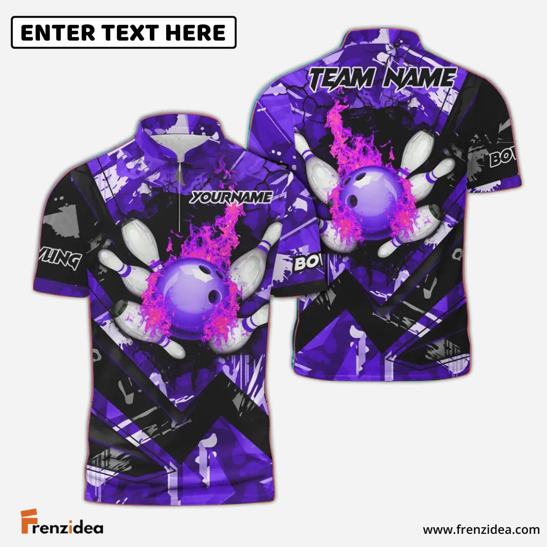 Frenzidea Bowling And Pins Abstract Grunge Texture Multicolor Personalized Name, Team Name 3D Shirt
