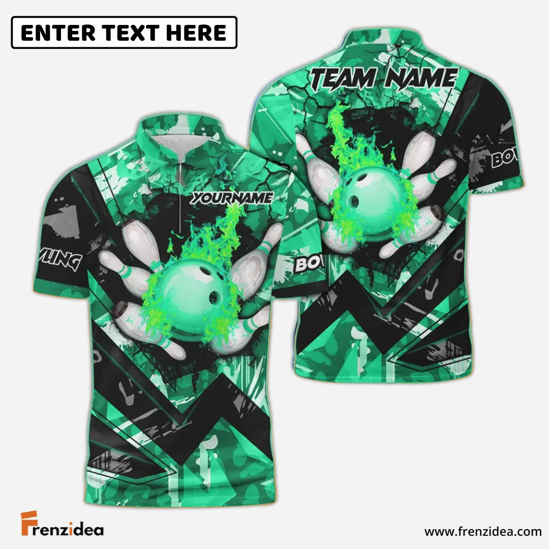 Frenzidea Bowling And Pins Abstract Grunge Texture Multicolor Personalized Name, Team Name 3D Shirt